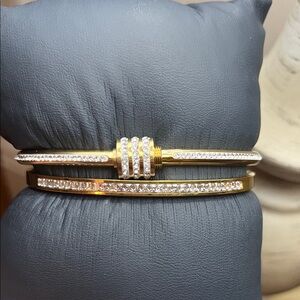 Stainless steel 2pc Gold and Bling Bangle Bracelet Ser